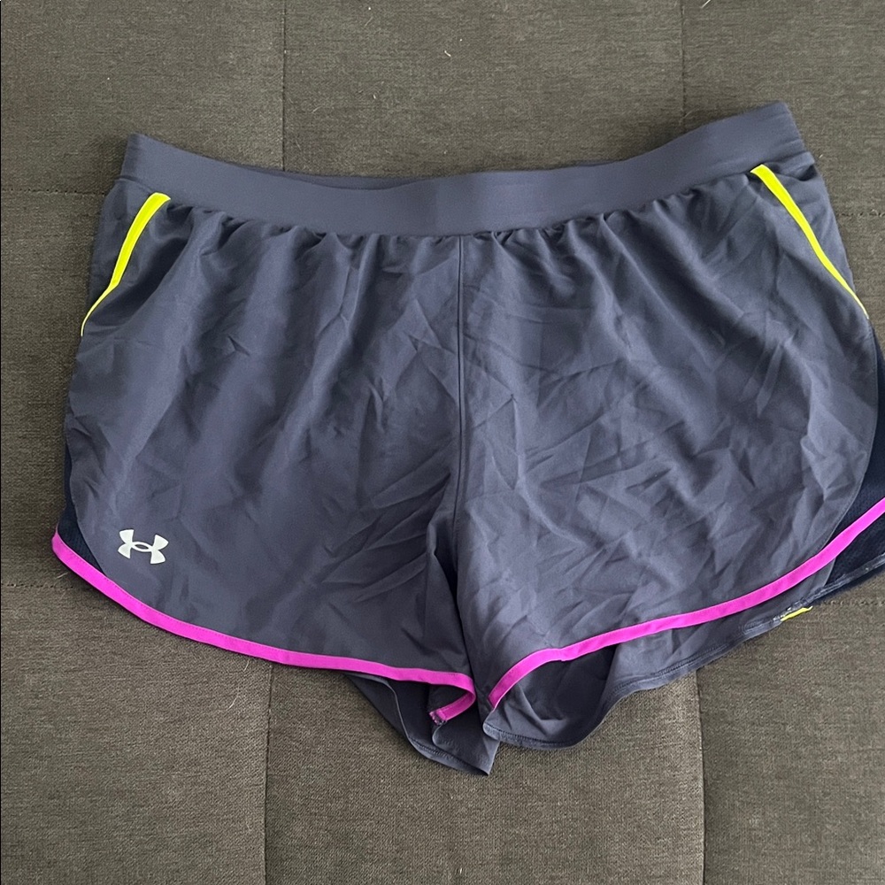 Under Armour Women's Athletic Shorts in Gray with Pink and Yellow Accents